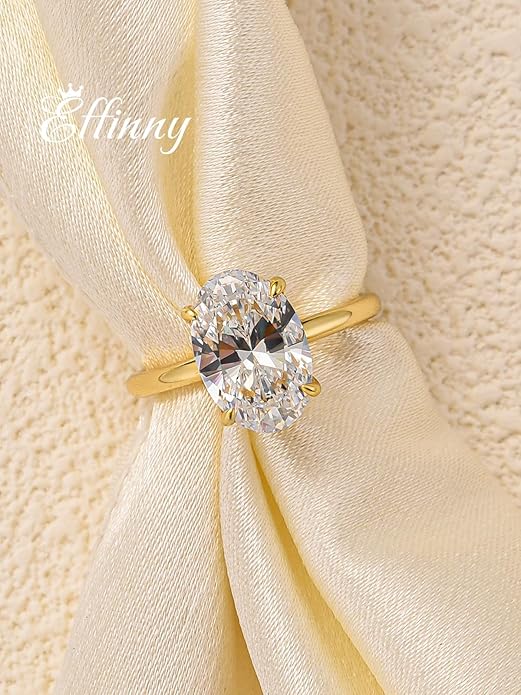 Effinny 3.5ct Elongated Oval Cut Engagement Ring, Gold‑Plated 925 Sterling Silver