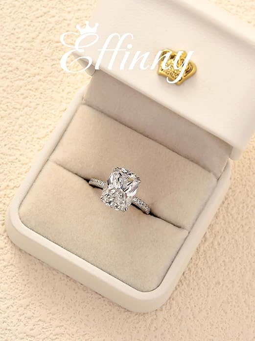 Effinny 4.0ct Elongated Cushion Cut Engagement Ring, Sterling Silver